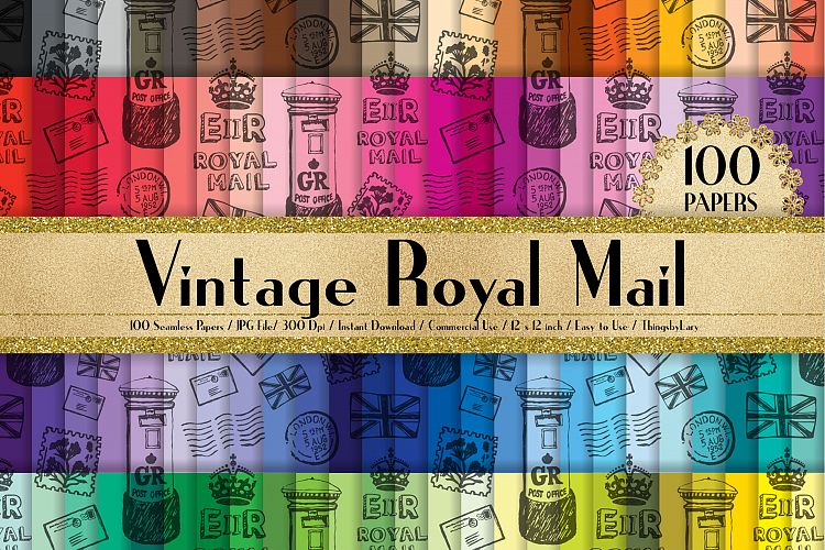 100 Seamless Black Vintage Royal Mail Digital Papers