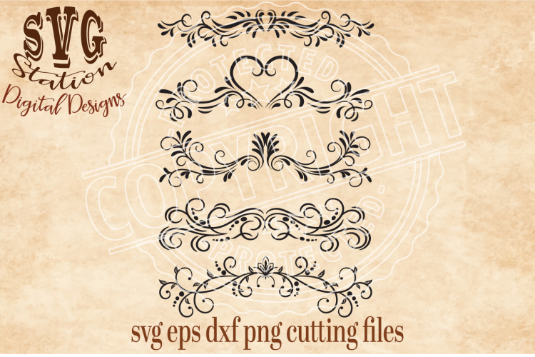 5 Ornamental Flourish Borders Cut File 