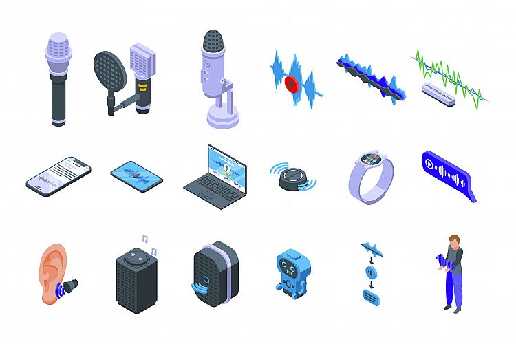 Speech recognition icons set, isometric style example image 1