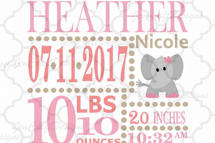 Girl Baby Birth Announcement template SVG Newborn