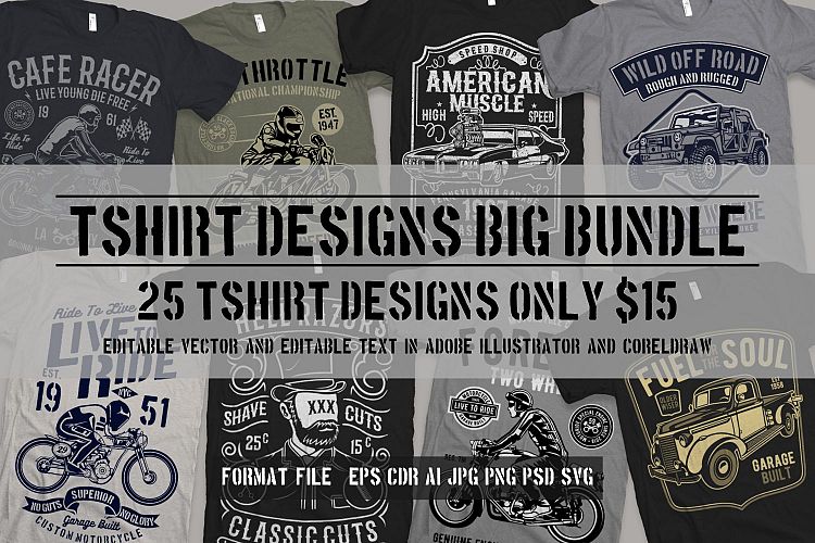 25 Premium Tshirt Designs Big Bundle