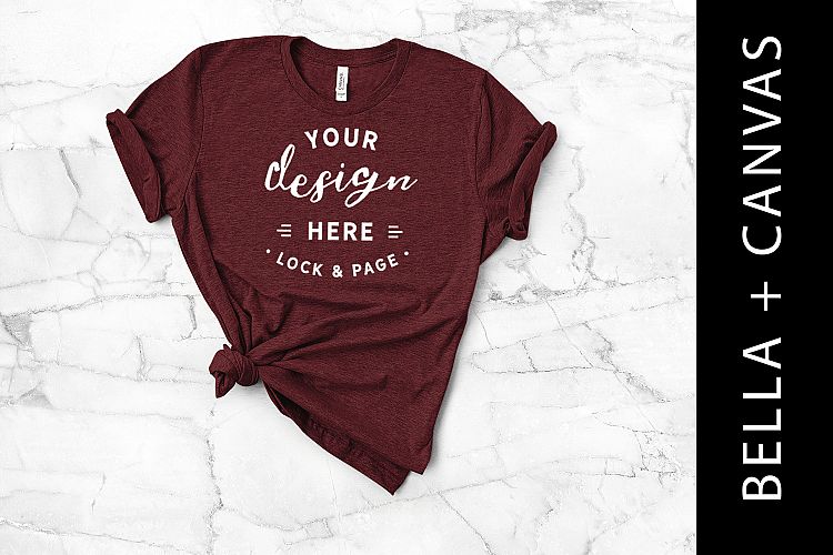 Heather Cardinal Bella Canvas 3001 T-Shirt Mockup On Marble