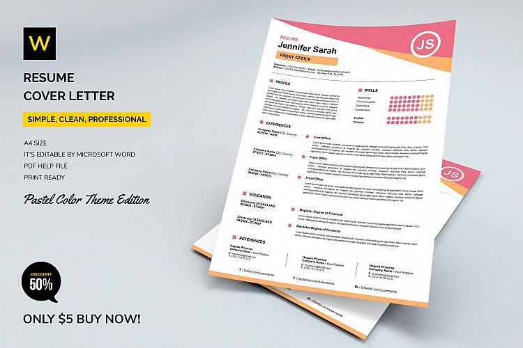 Resume / Cover Letter - Pastel Colors