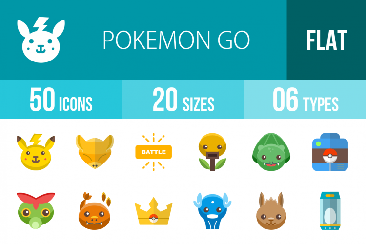 50 Pokemon Go Flat Multicolor Icons