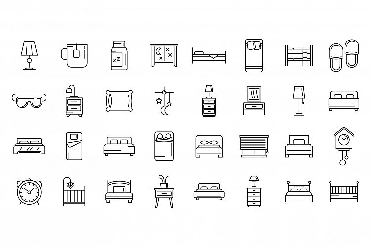 Bedroom icons set, outline style example image 1