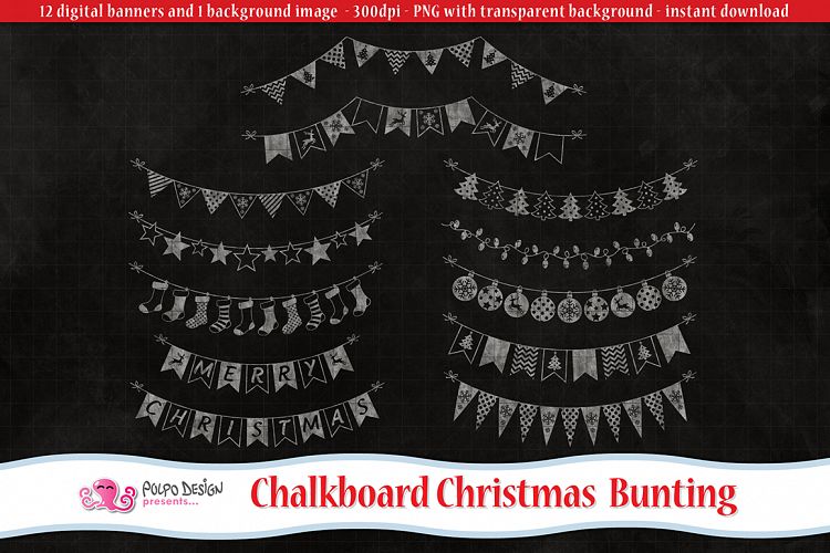 Chalkboard Christmas Bunting banners clipart