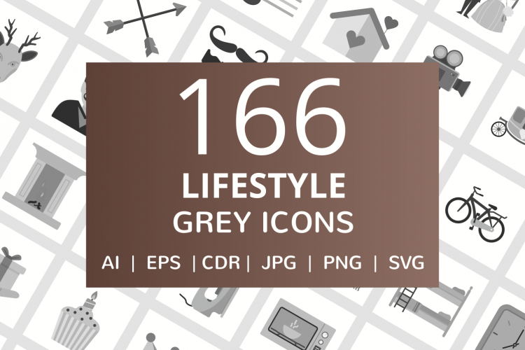 166 Lifestyle Flat Greyscale Icons