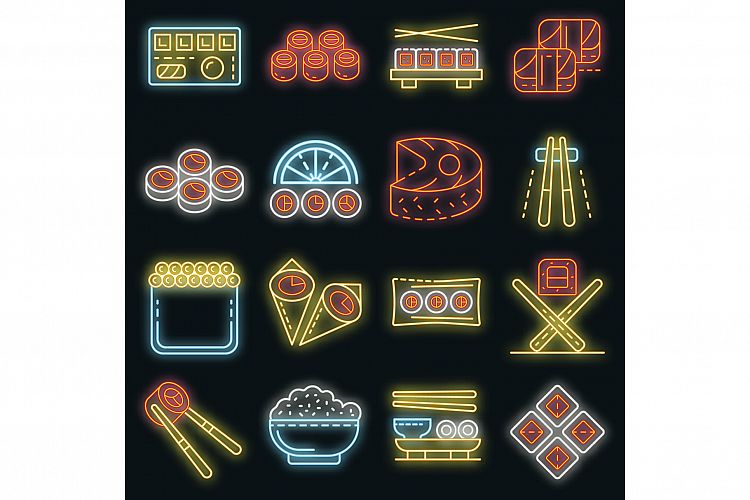 Sushi roll icons set vector neon example image 1