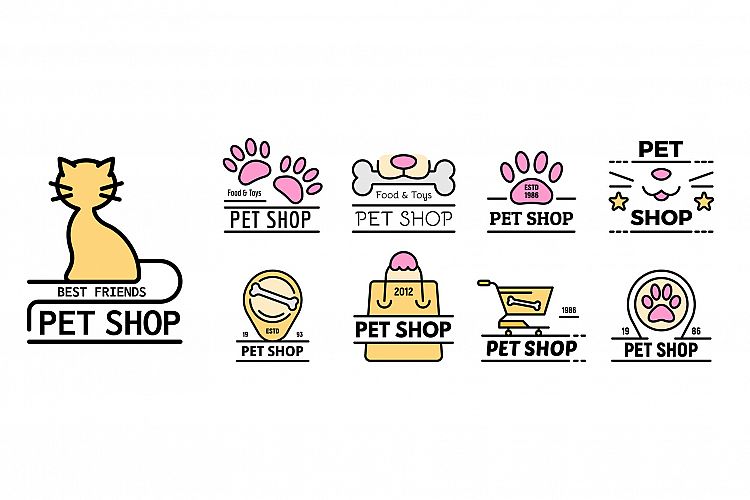 Pet store icons set line color vector example image 1