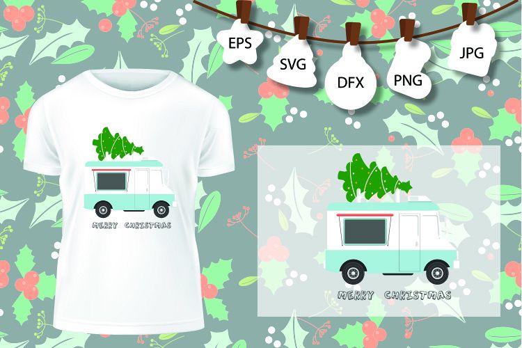 Truck tree retro vintage winter holiday svg