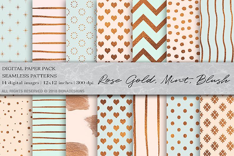 Rose Gold, Mint, Blush Digital Paper