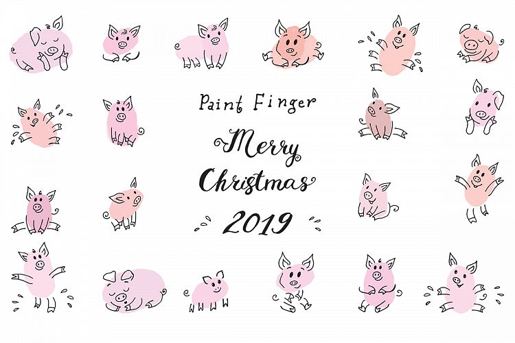 Zodiac Symbol of the New Year 2019 Piggy pink fun Fingerprin