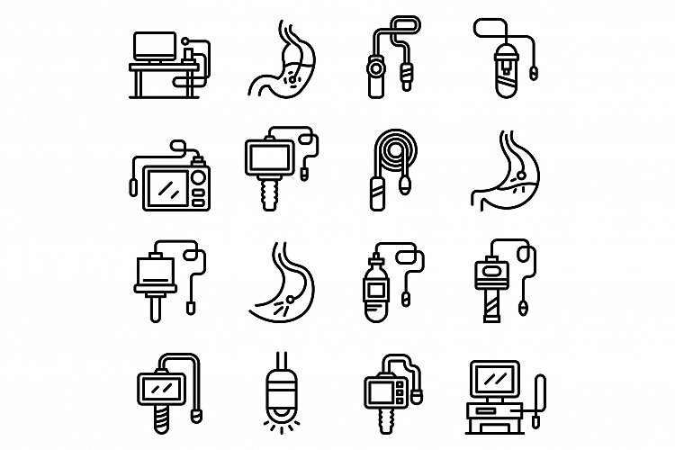 Endoscope icons set, outline style example image 1