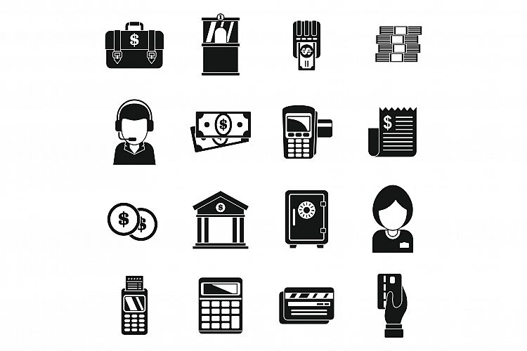 Money bank teller icons set, simple style example image 1