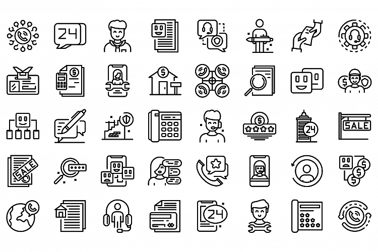 Agent icons set, outline style example image 1