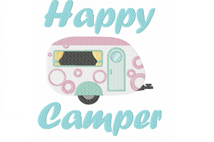 Happy Camper Machine Embroidery Design in 3 sizes