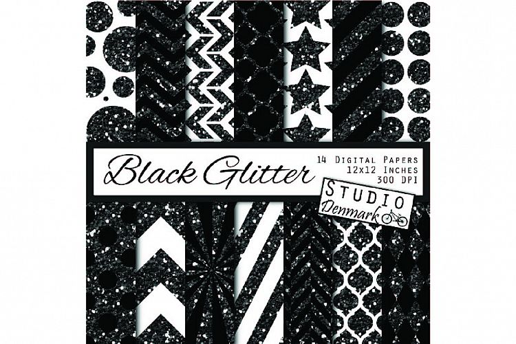 Black Glitter Patterns Digital Paper - Halloween Papers