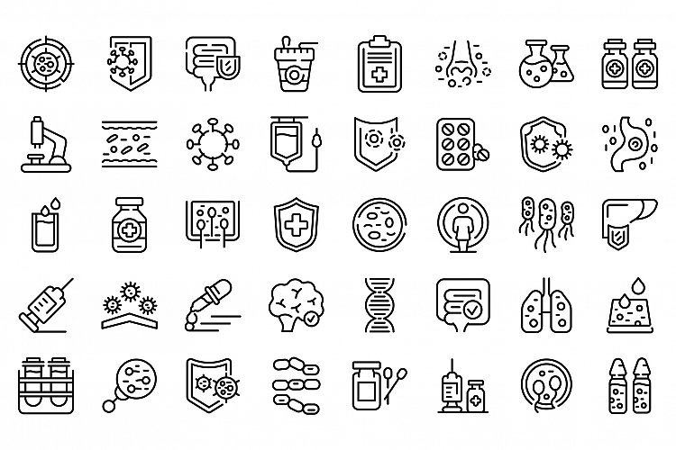 Immune system icons set, outline style example image 1