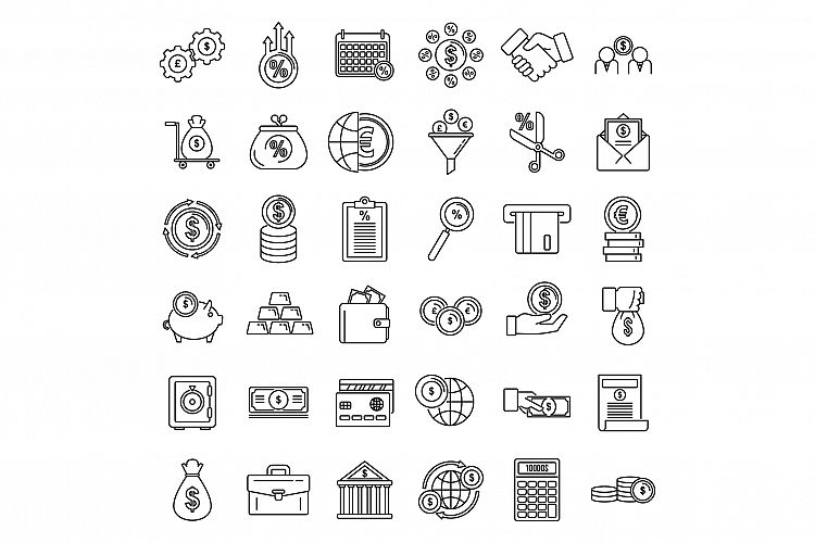 Credit union bank icons set, outline style example image 1