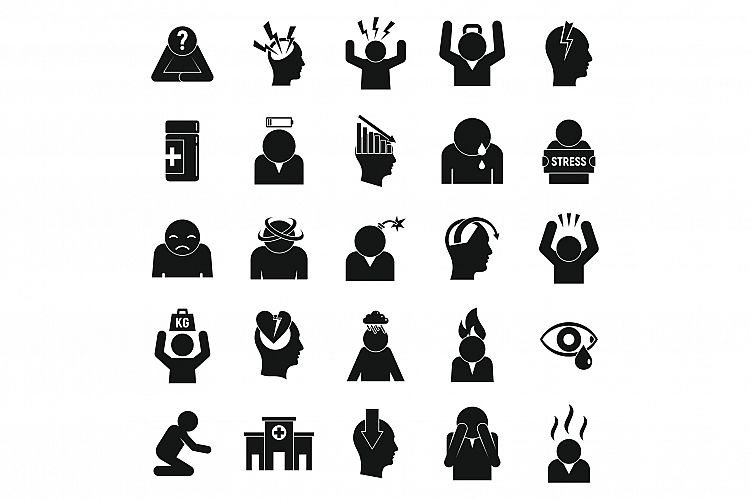 Stress icons set, simple style example image 1