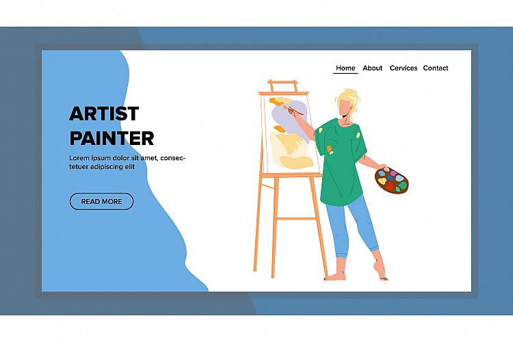 Artist Painter Drawing Picture On Canvas Vector example image 1