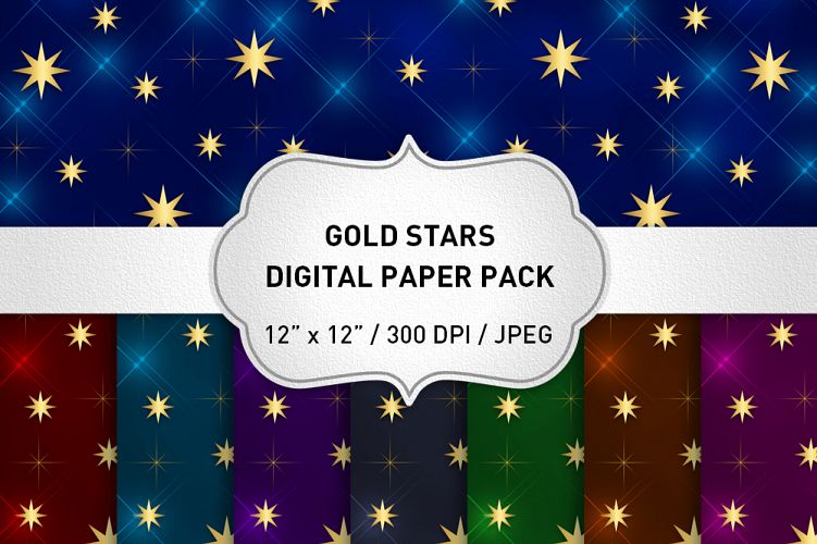Gold Stars Digital Paper, Stars Background, Christmas Digital Paper, Scrapbooking, Printable, Digital Paper Pack