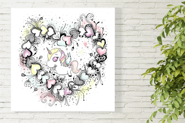 Unicorn and Hearts Wall Art
