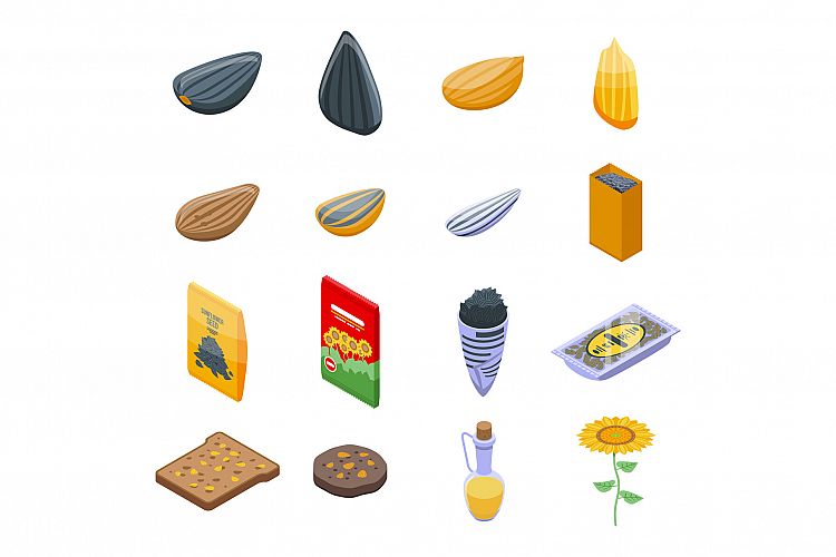 Sunflower seed icons set, isometric style example image 1