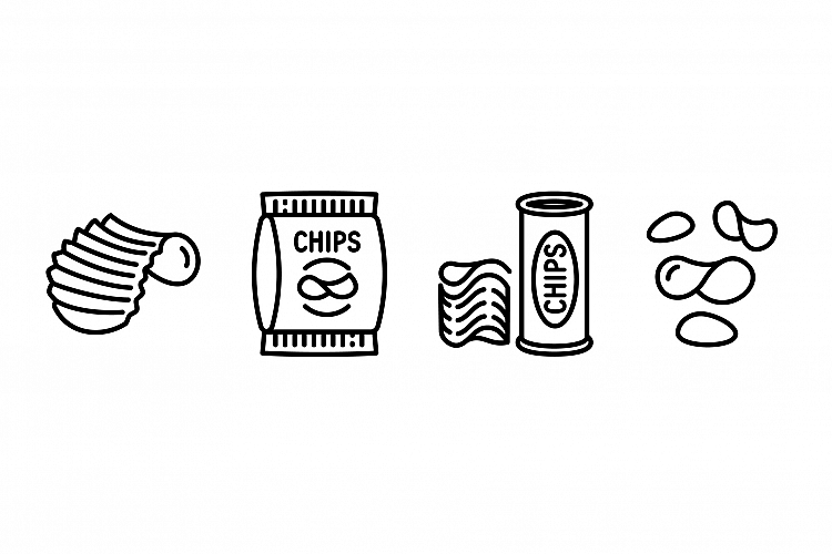 Chips potato icons set, outline style example image 1