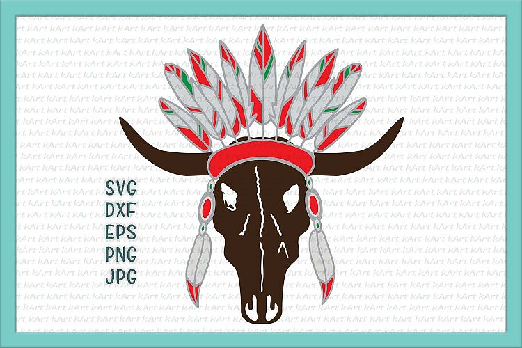 Download Cow Bull skull with feathers crown SVG cutting file