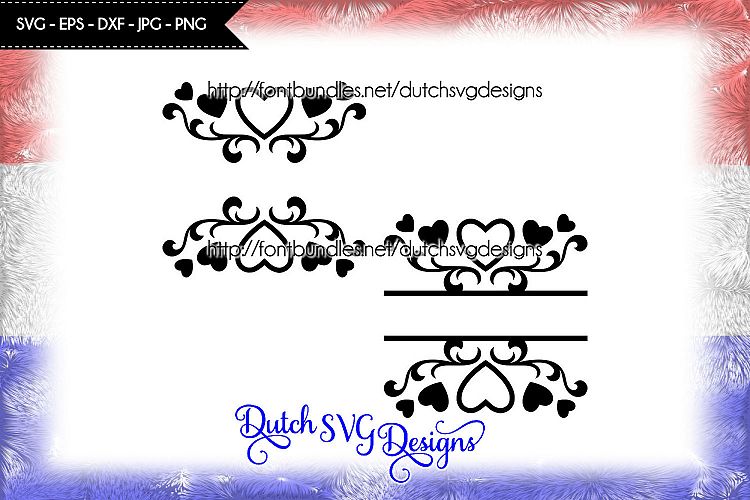 2 Split monogram cutting files with hearts, in Jpg Png SVG EPS DXF, for Cricut & Silhouette, split monogram svg, split name svg, border svg