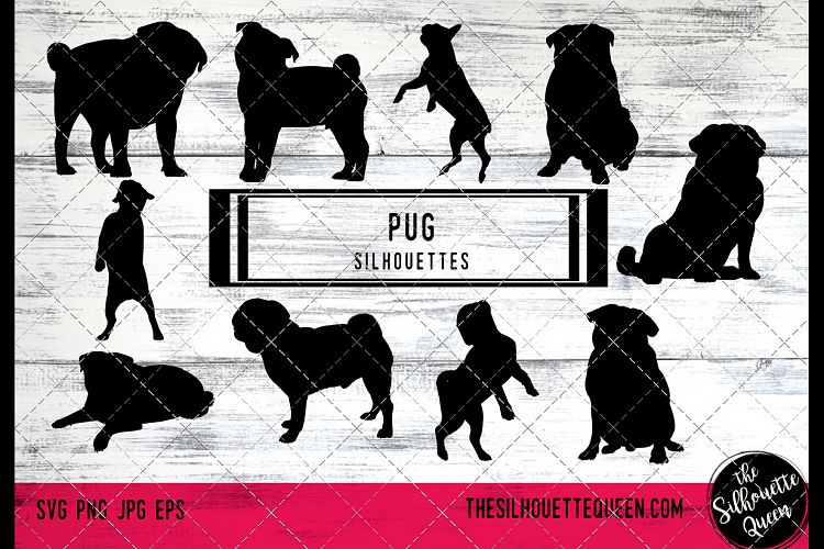 Pug Dog svg files cricut, silhouette clip art, Vector illust
