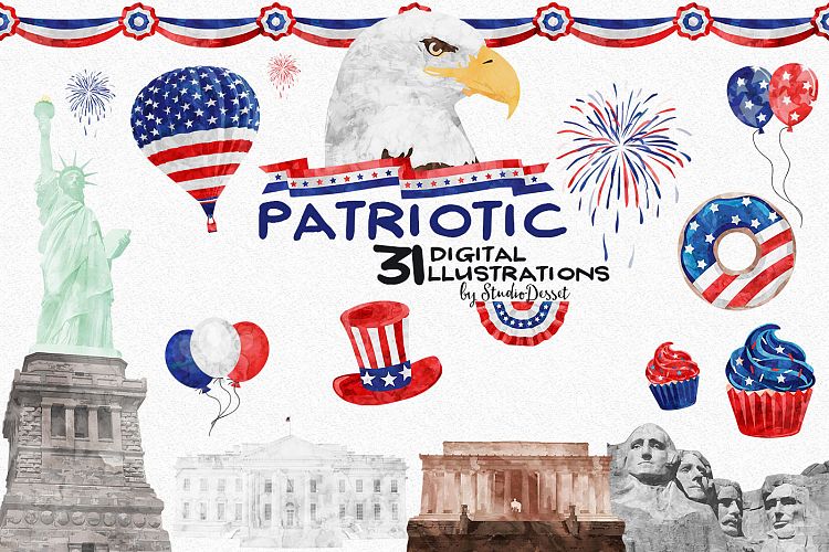Patriotic Watercolor Illustrations