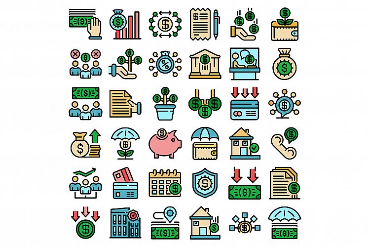 Subsidy icons set vector flat example image 1