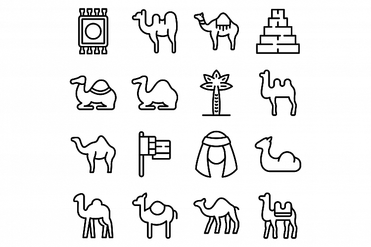 Camel icons set, outline style example image 1