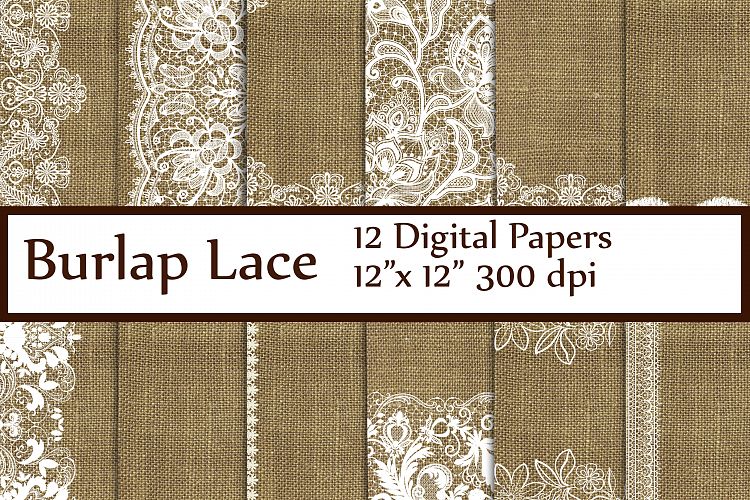 Burlap Lace Wedding digital paper