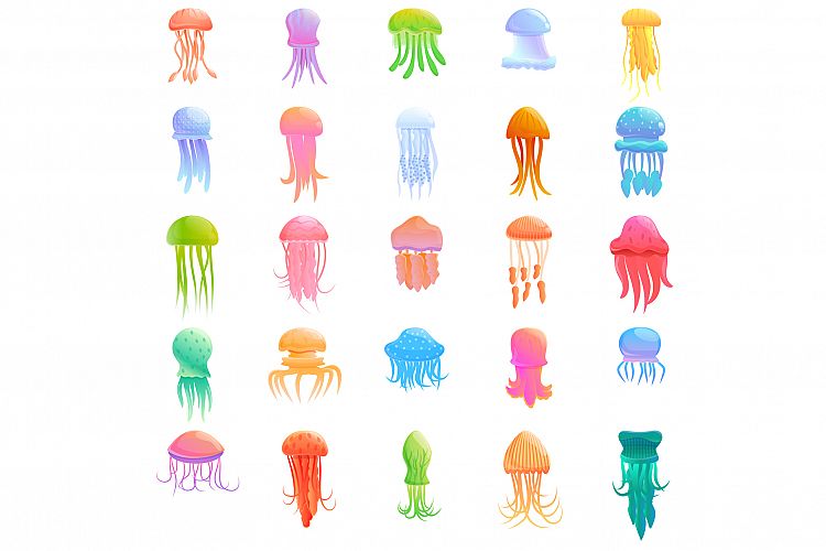Jellyfish icons set, cartoon style example image 1