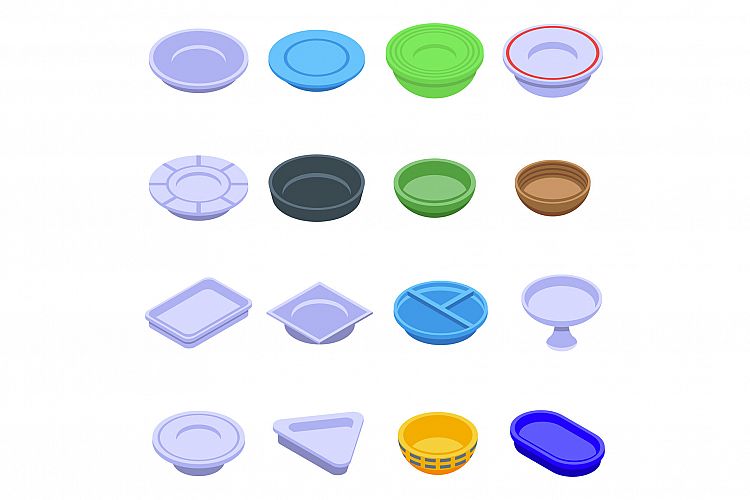 Plate icons set, isometric style example image 1