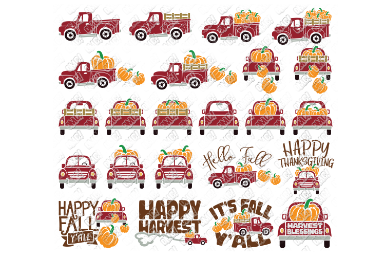 Vintage Pumpkin Truck Fall in SVG, DXF, PNG, EPS, JPEG