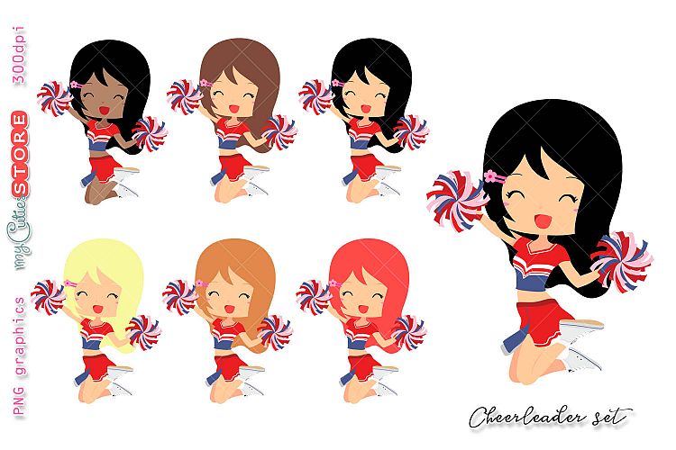 Cheerleader girl clipart, cute girls clip art set for planner stickers, cards, tshirts, mugs or digital planning. 