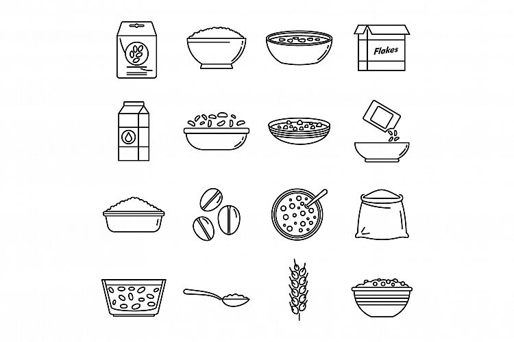 Breakfast cereal flakes icons set, outline style example image 1