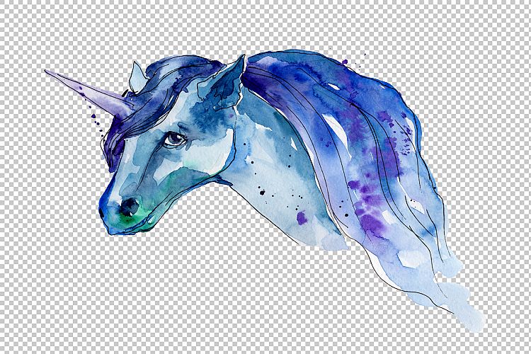 Cute colorful unicorn horses PNG watercolor set