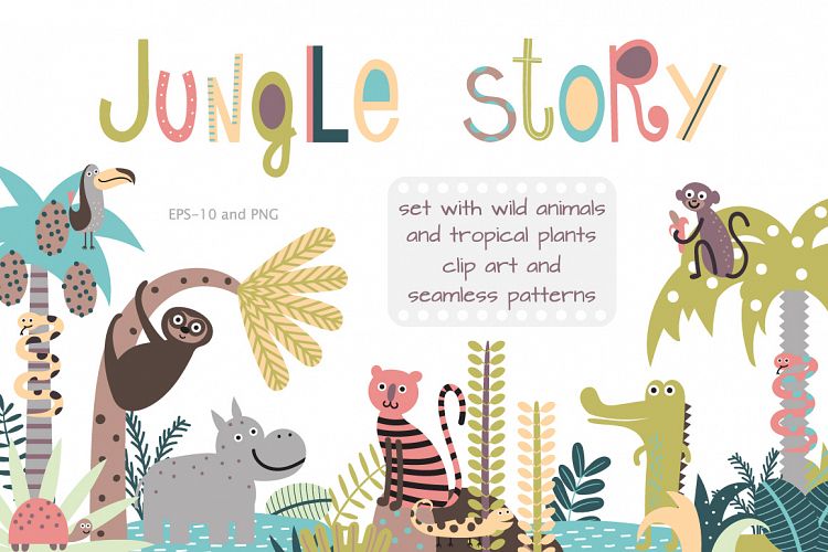 Childrens set with tropic forest