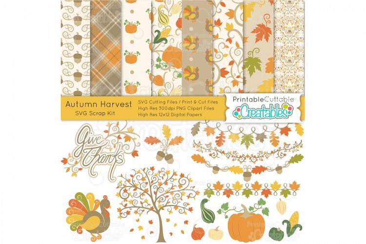 Autumn Harvest SVG Scrap Kit - Cut Files & Digital Paper