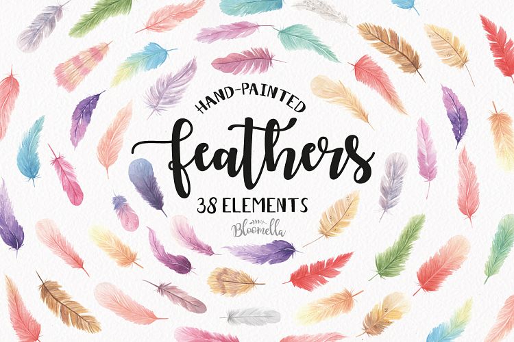 Feathers 38 Elements Watercolor Pretty Boho Mix Colourful