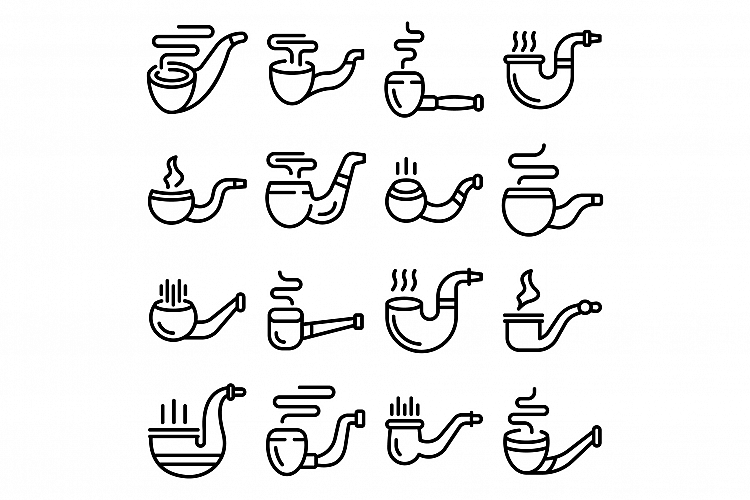 Smoking pipe icons set, outline style example image 1
