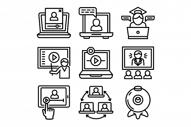 Webinar icons set, outline style