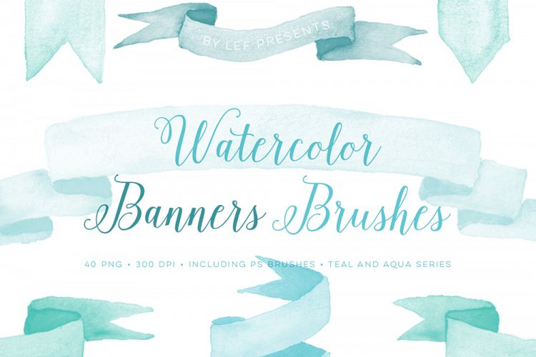 Photoshop Brushes Watercolor Banner with bonus PNG clipart