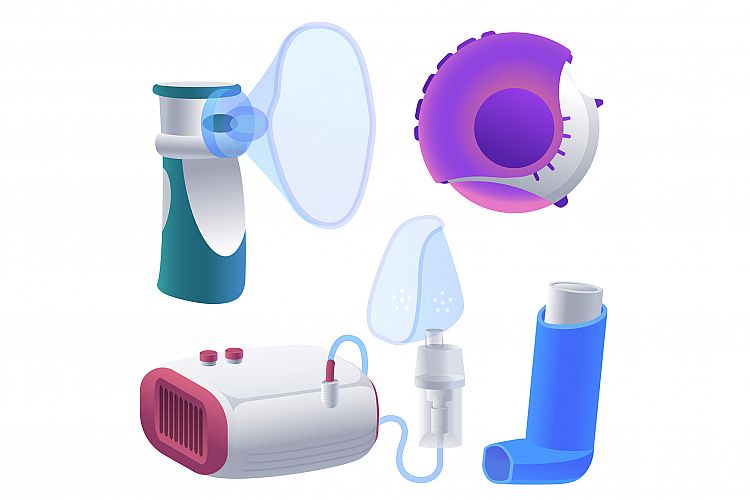 Inhaler icons set, cartoon style example image 1
