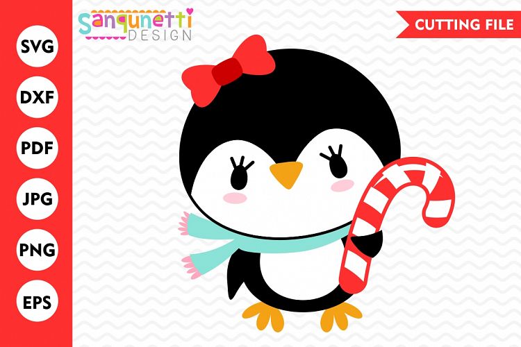 Penguin with candy cane SVG, Candy cane SVG, Winter svg